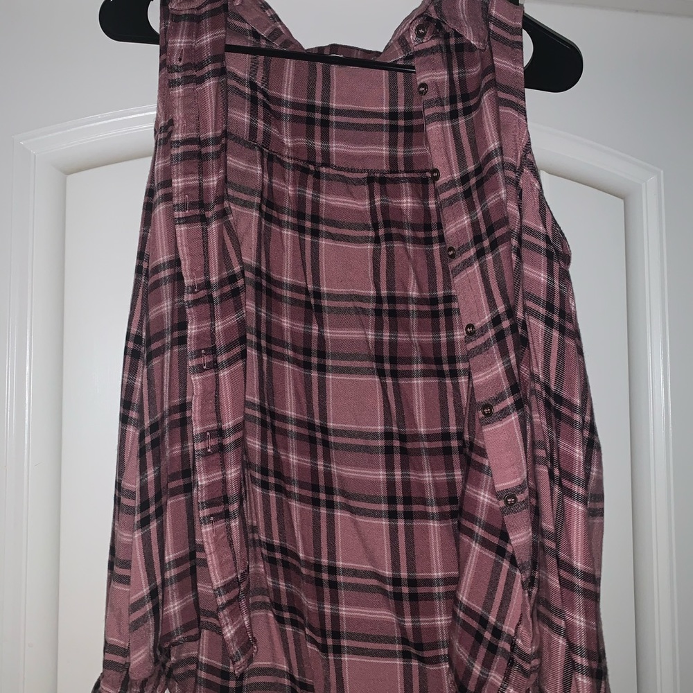 On the shoulder pink plaid flannel